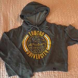 Gray and Yellow Graphic Crop Hoodie